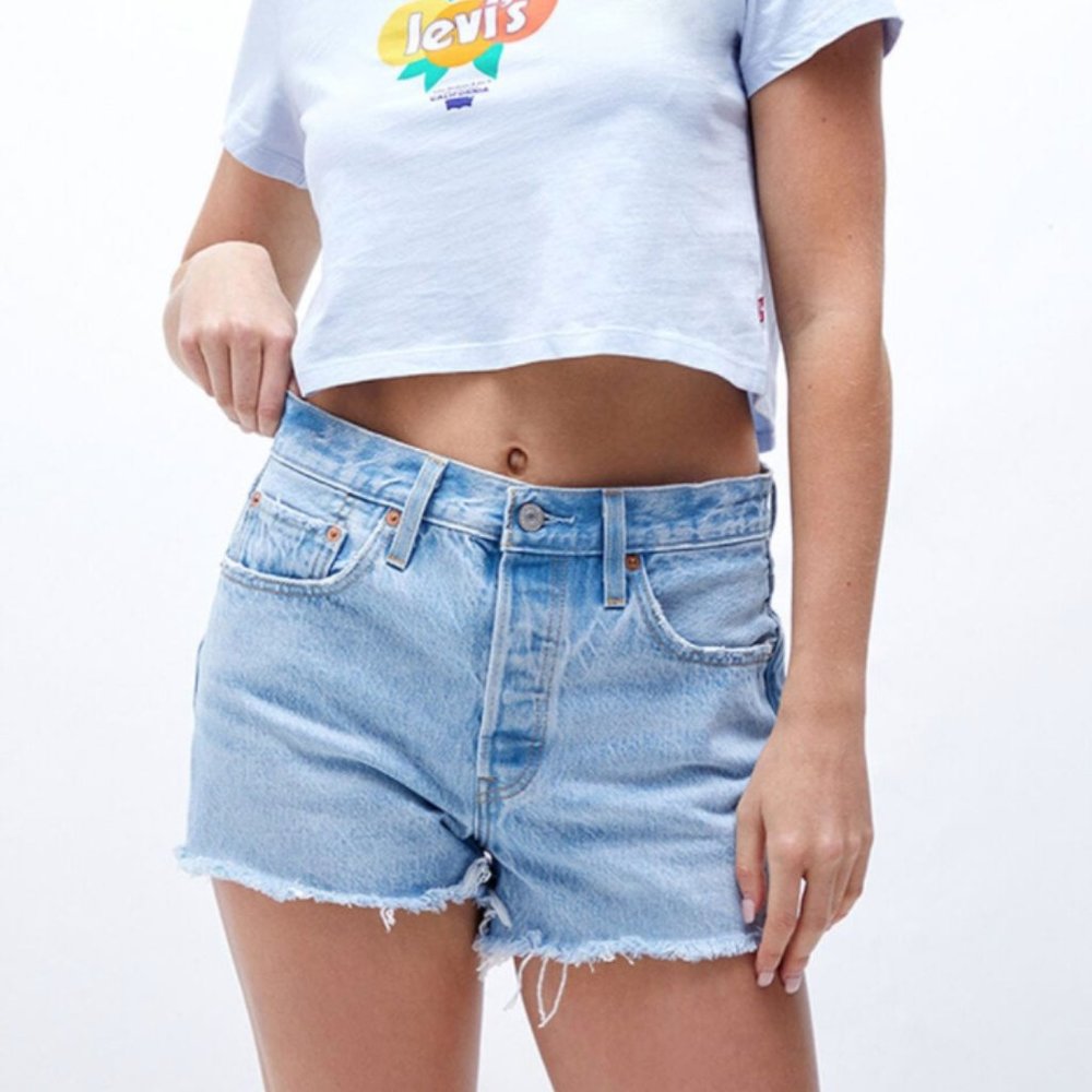 Levi's Light Blue 501 High Waisted Denim Shorts